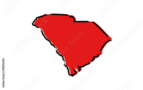 Stylized red sketch map of South Carolina
