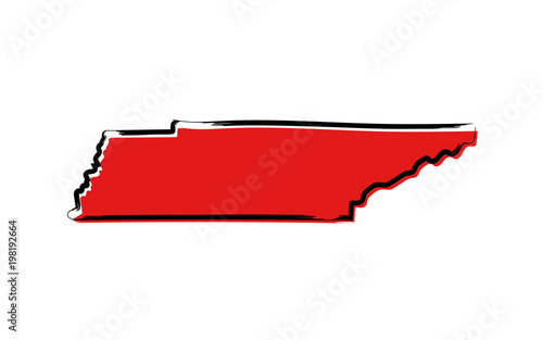 Stylized red sketch map of  Tennessee