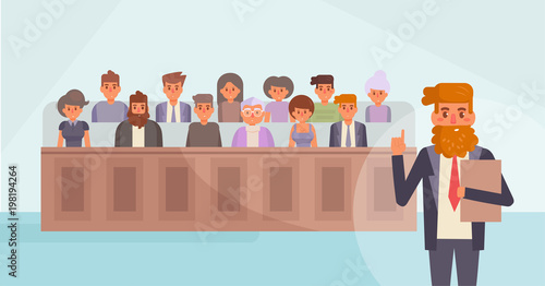 Jury in court. Vector. Cartoon.