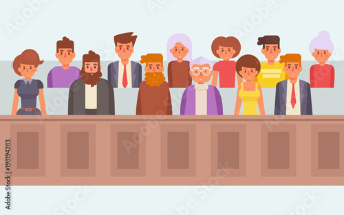 Jury in court. Vector. Cartoon.