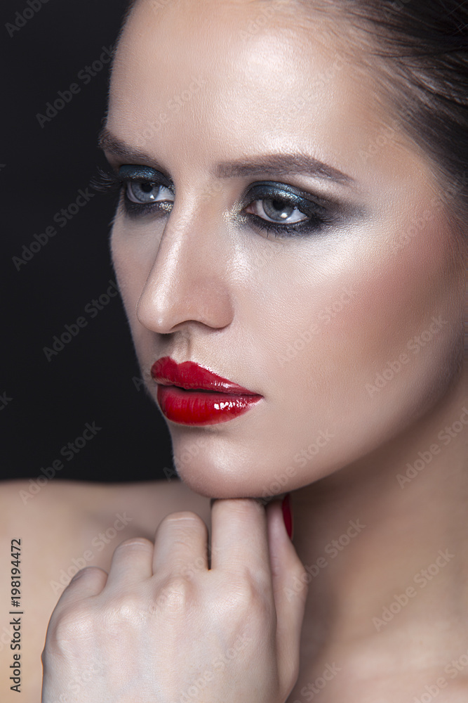 Woman beauty face portrait isolated on black with healthy skin Woman beauty face portrait isolated on black with healthy skin