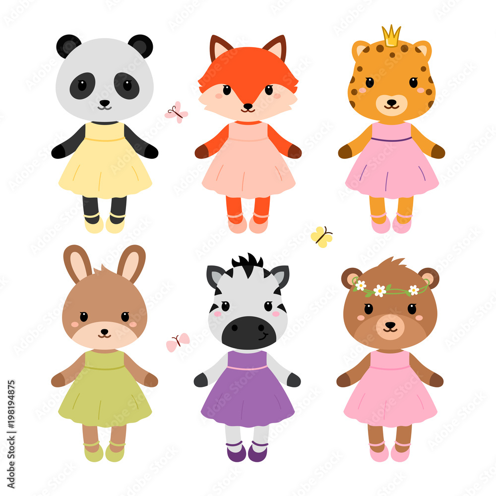 Cute dressed animals in modern flat style. Vector. Cute dressed animals in modern flat style. Vector.