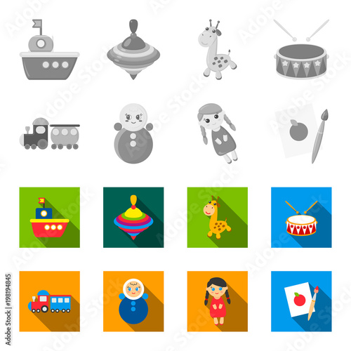 Train.kukla, picture.Toys set collection icons in monochrome,flat style vector symbol stock illustration web.