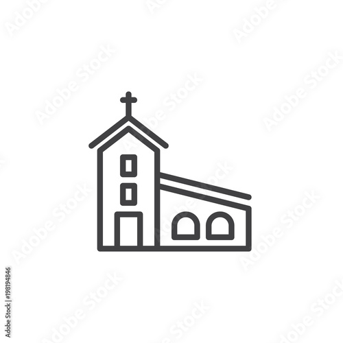 Church building outline icon. linear style sign for mobile concept and web design. Christianity Religion simple line vector icon. Symbol, logo illustration. Pixel perfect vector graphics