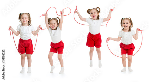 Set of child girl jumping w...