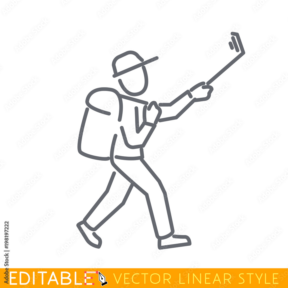 Selfie tourist Stick Figure. Editable line sketch icon. Stock vector illustration. Selfie tourist Stick Figure. Editable line sketch icon. Stock vector illustration.