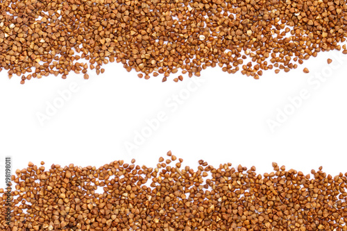 dry fesh buckwheat isolated on white background. Top view.