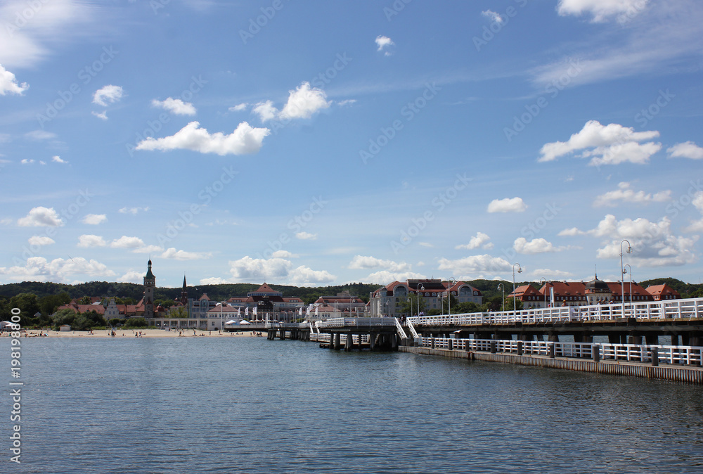 Beach, pier and hotels in Sopot, Poland