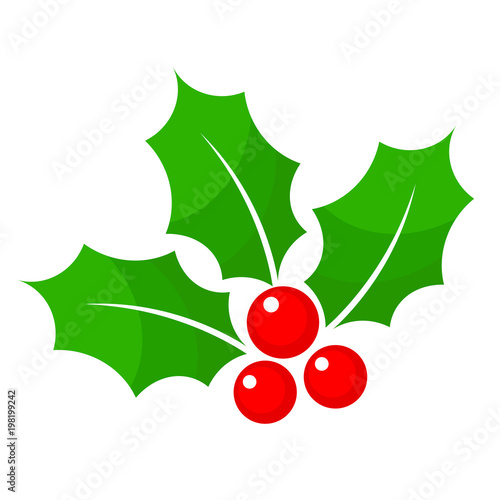 Fotótapéta Christmas holly berry flat icon in cartoon style on white, stock vector illustra