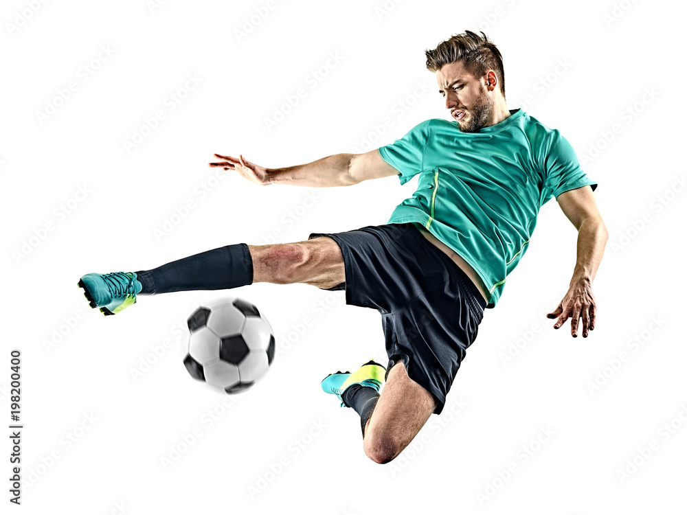 Obraz premium jeden człowiek kaukaski piłkarz na białym tle