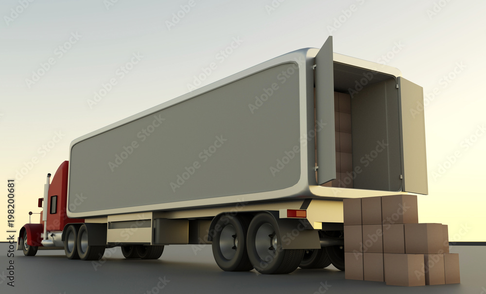 Unloading cardboard boxes from a truck. Freight transportation, Cargo delivery service Unloading cardboard boxes from a truck. Freight transportation, Cargo delivery service