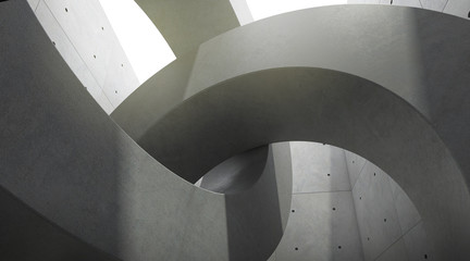 Abstract of architecture space with rhythm of circle concrete block and light and shadow of the sun,3D render