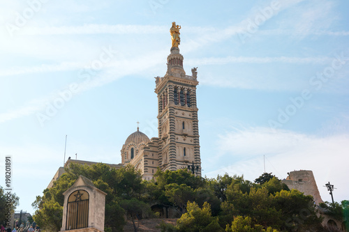 Beautiful view of Notre-Dame de la Garde (Our Lady of the Guard), a Catholic basilica in Marseille, France