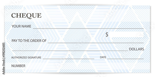 Check (cheque), Chequebook template. Guilloche pattern with abstract watermark, spirograph. Background for banknote, money design, currency, bank note, Voucher, Gift certificate, Coupon, ticket photo