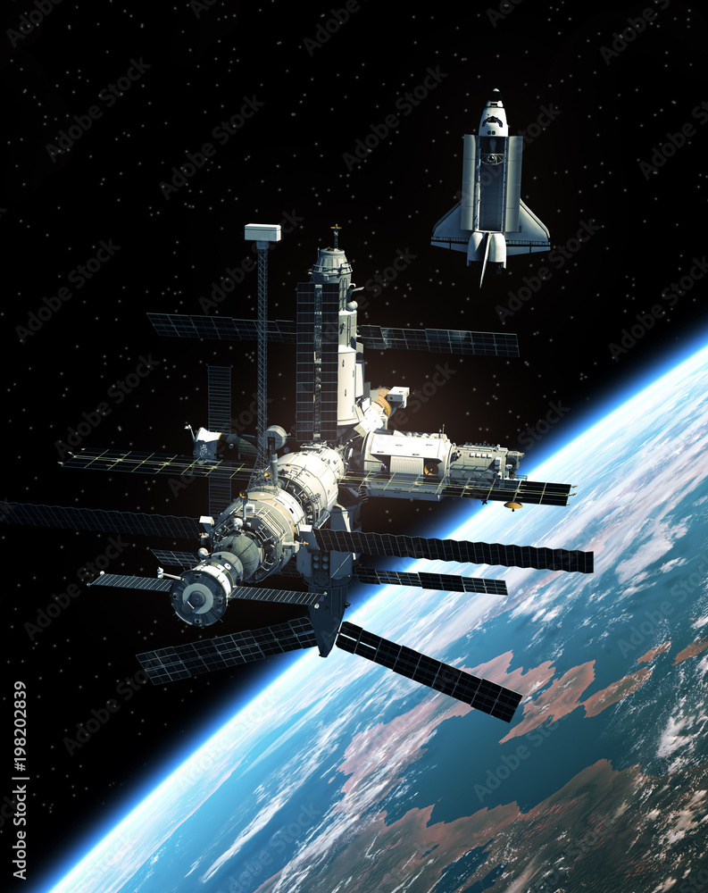Obraz premium Space Station And Space Shuttle In Outer Space
