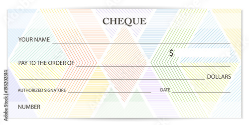 Check (cheque), Chequebook template. Guilloche pattern with abstract watermark, spirograph. Background for banknote, money design, currency, bank note, Voucher, Gift certificate, Coupon, ticket