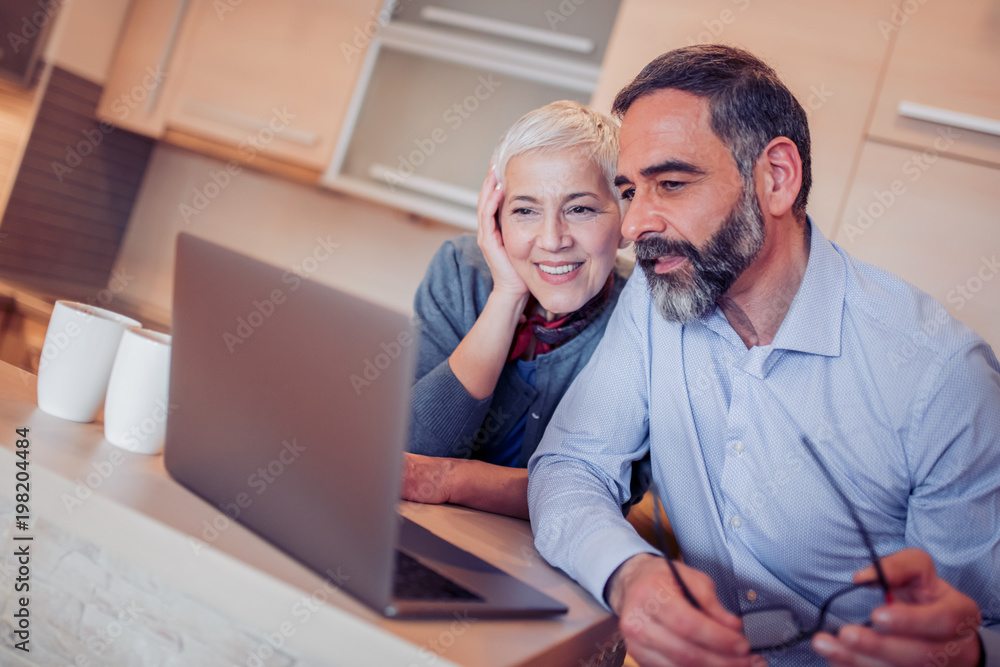 Mature couple using laptop at home Mature couple using laptop at home