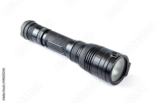 tactical flashlight on a white background