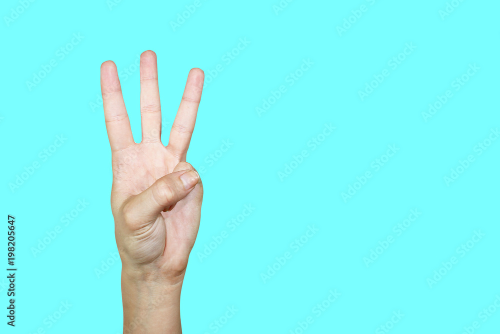 isolated on a blue background. Gestures of the hands - this is the one who shows the fingers