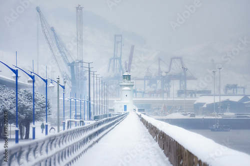 Arriluze lighthouse with snow at winter