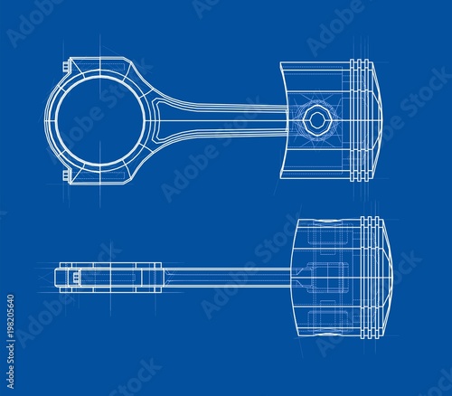 Sketch of piston. Vector rendering of 3d