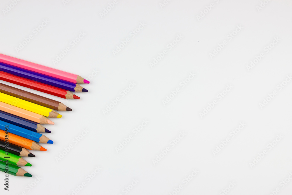 Pencils on white background. Free space for designers Pencils on white background. Free space for designers