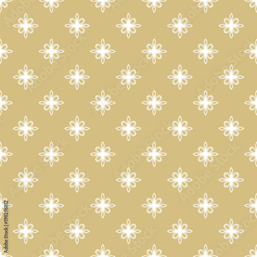 Floral golden and white ornament. Seamless abstract classic background with flowers. Pattern with repeating elements