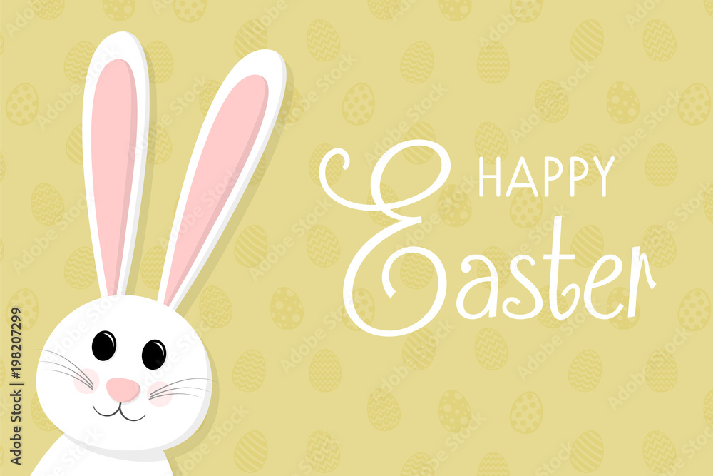 Happy Easter - concept of a card with smiley bunny on a background with eggs. Vector. Happy Easter - concept of a card with smiley bunny on a background with eggs. Vector.