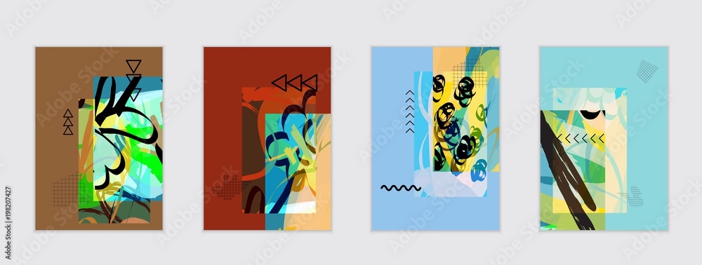 Set of artistic abstract universal card templates