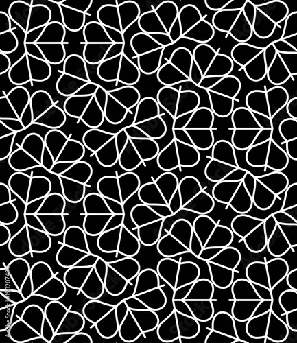 Vector seamless texture. Modern geometric background. Monochrome repeating pattern with abstract leaves