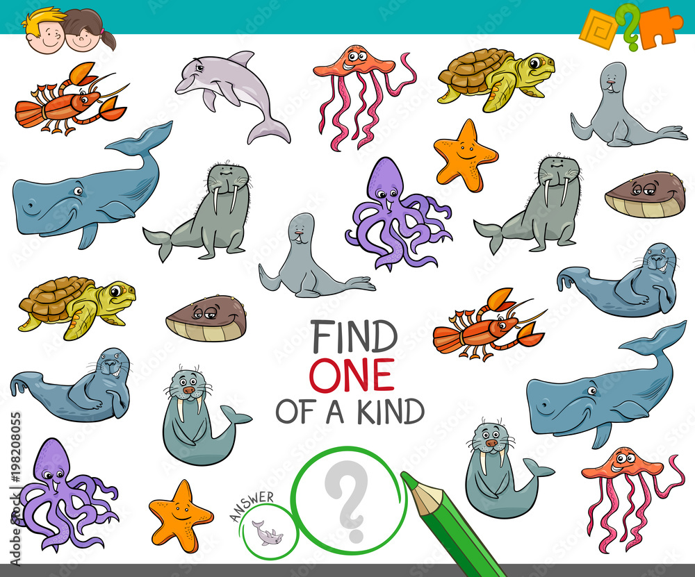 Obraz premium find one of a kind game with marine animals