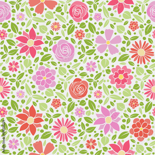 Cute seamless pattern with hand drawn flowers. Mother s Day  Woman s Day and Valentine s Day. Vector..