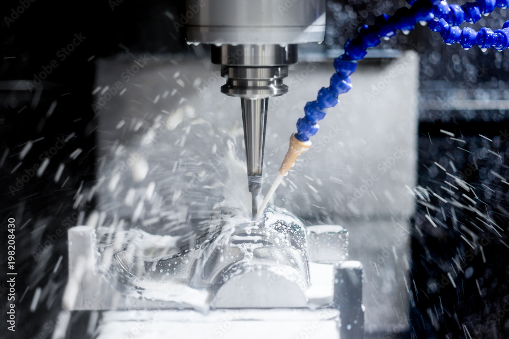 High precision CNC machining center working, operator machining automotive sample part process High precision CNC machining center working, operator machining automotive sample part process