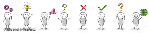 Collection of hand drawn business icons with funny stickman. Vector.