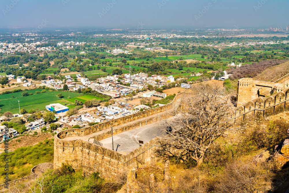 Fortifications of Chittor Fort in Chittorgarh city of India