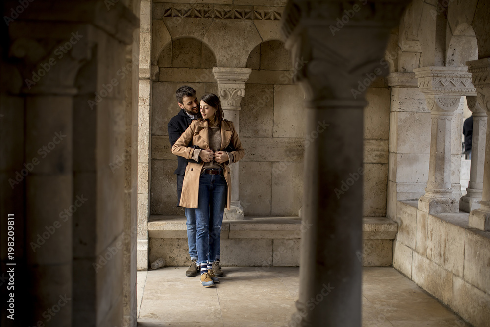 Loving couple in the historical  area of Budapest, Hungary