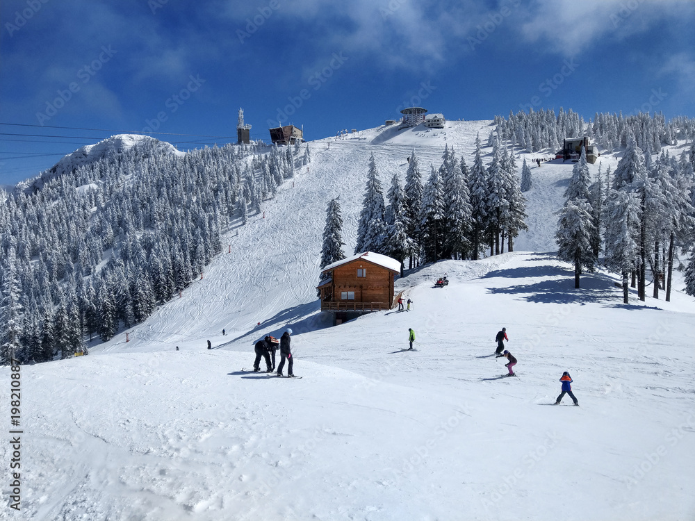 Winter scenery in Poiana Brasov ski resort, Romania 2018