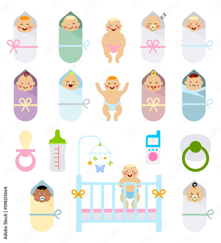 Children in diapers. Newborn in the crib. Children in diapers. Newborn in the crib.