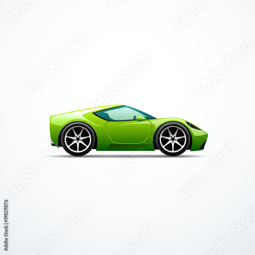 Vector green cartoon sport car. Side view © monkylabz