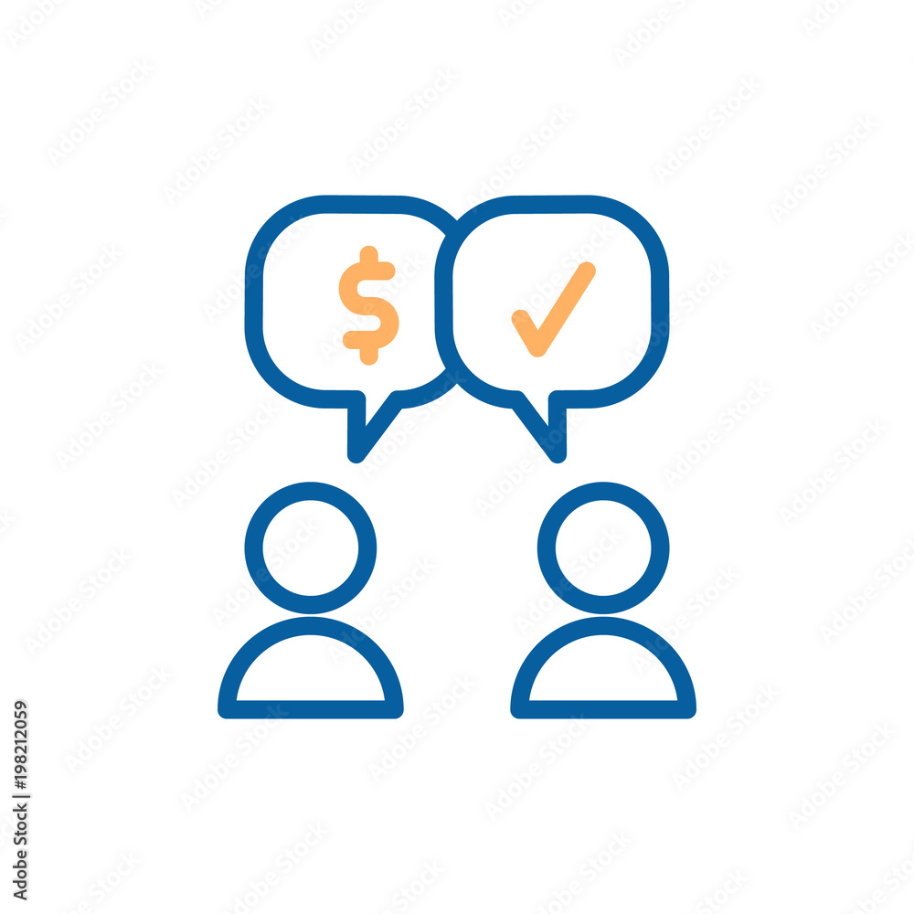 customer salesman interaction. Closed deal, business agreement. Vector trendy thin line icon illustration design customer salesman interaction. Closed deal, business agreement. Vector trendy thin line icon illustration design