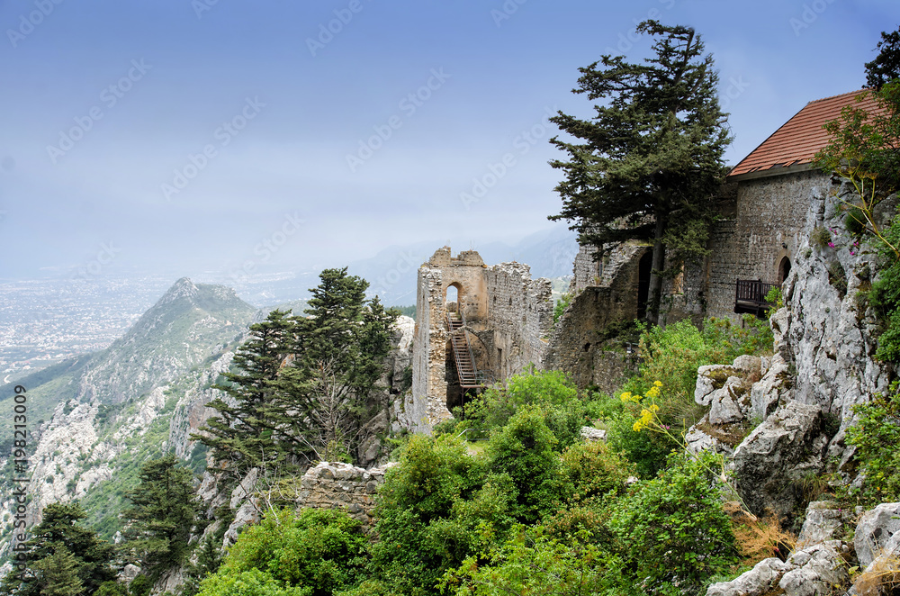 Fototapeta premium Kyrenia mountains, Cyprus - May 14, 2014: The Saint Hilarion Castle lies on the Kyrenia mountain range, Cyprus