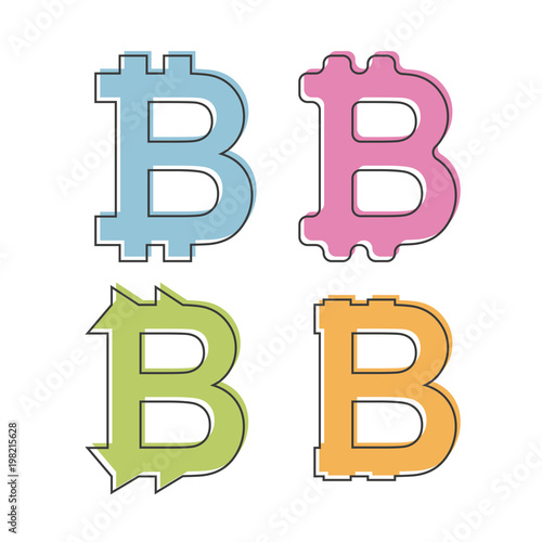 Simple, flat bitcoin icon - logo. Four variations - different colors and forms. Isolated on white - Flat style vector illustration