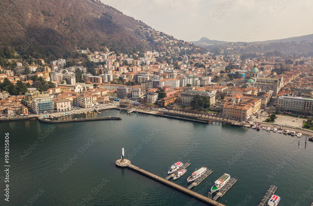 Aerial view of Como city and Como lake, Italy