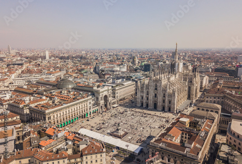 Aerial view of Duomo di Milano, Galleria Vittorio Emanuele II, Piazza del Duomo