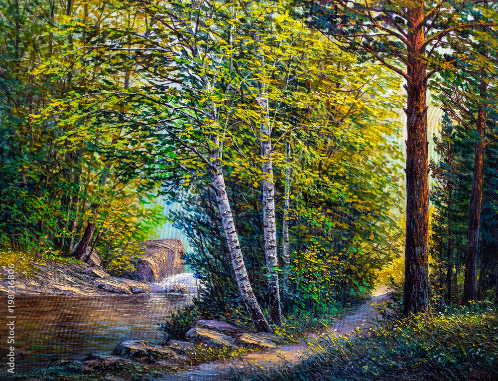 Obraz premium Oil Painting landscape - summer forest