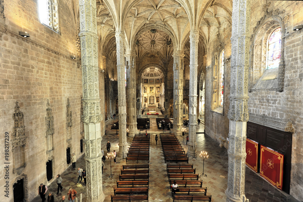 Innenansicht, Santa Maria Kirche, Mosteiro dos Jéronimos, Hieronymus-Kloster, Unesco Weltkulturerbe, Belem Viertel, Lissabon, Lisboa, Portugal, Europa