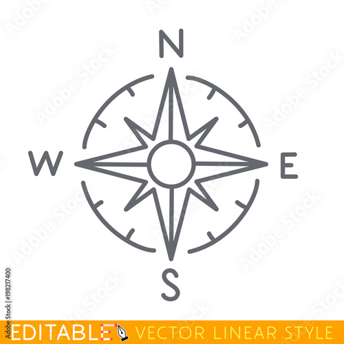 Wind rose isolated on white. Compass directions. Editable line sketch icon. Stock vector illustration.