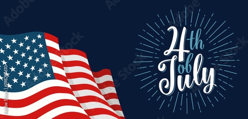 Fourth of July hand lettering inscription with firework. Independence day