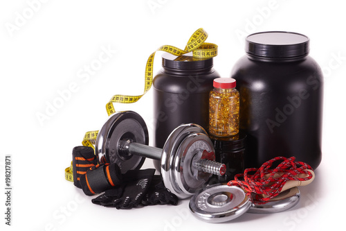 Sports nutrition and fitness equipment.