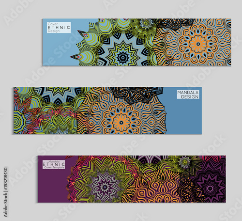 Ethnic banners template with floral Mandala ornament.